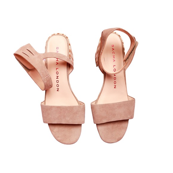 Sacha London Neola Sandals size 9 chevron block heel strappy tan beige - Picture 3 of 6